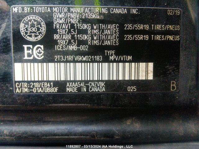 Toyota RAV4 2019 2T3J1RFV6KW021183 Image 9
