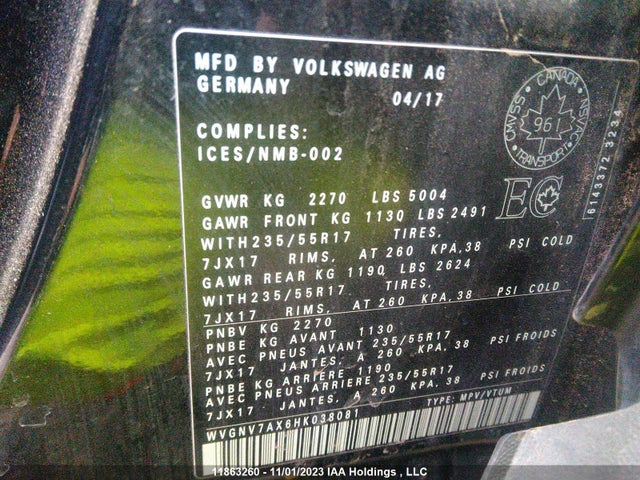 WVGNV7AX6HK038081 Volkswagen Tiguan Wolfsburg Edition