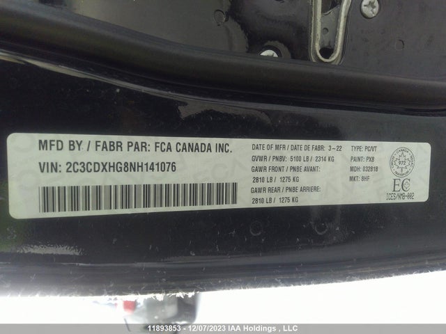 2C3CDXHG8NH141076 Dodge CHARGER GT