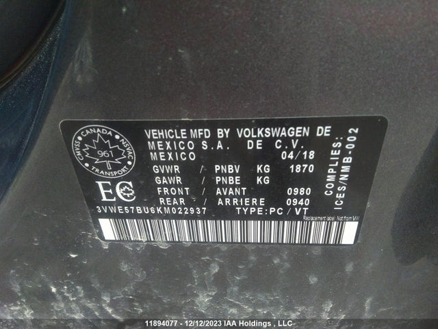 3VWE57BU6KM022937 Volkswagen JETTA