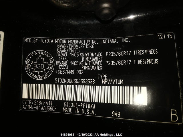 Toyota SIENNA 2016 5TDZK3DC6GS693638 Image 9