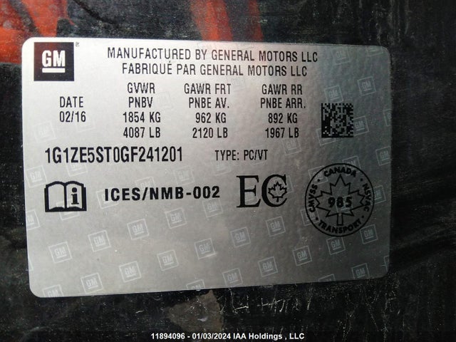1G1ZE5ST0GF241201 Chevrolet Malibu