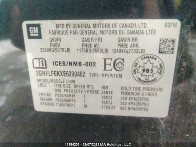 2GNFLFEKXE6290462 Chevrolet EQUINOX LT