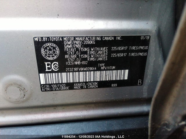 Toyota RAV4 LE 2019 2T3Z1RFV8KW029644 Image 9