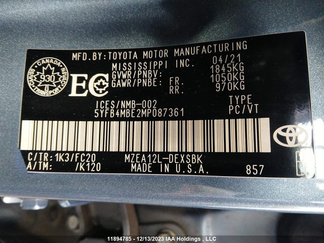 Toyota Corolla Xle 2021 5YFB4MBE2MP087361 Image 9