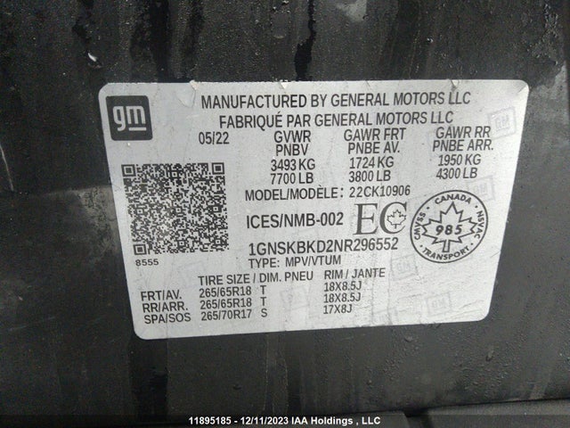 Chevrolet Suburban K1500 Ls 2022 1GNSKBKD2NR296552 Image 9