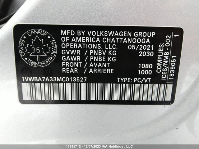 1VWBA7A33MC013527 Volkswagen Passat Highline