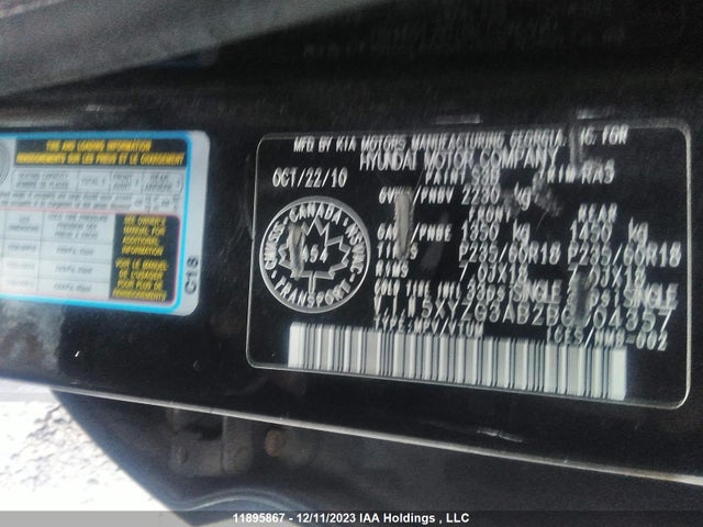 Продаж на аукціоні авто 2011 Hyundai Santa Fe Gl 2.4 Premium, vin: 5XYZG3AB2BG004357, номер лоту: 11895867