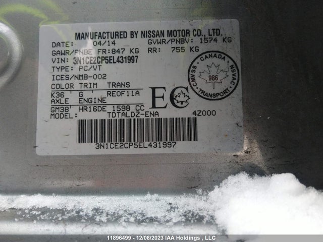 Nissan Versa Note S/s Plus/sv/sl 2014 3N1CE2CP5EL431997 Image 9