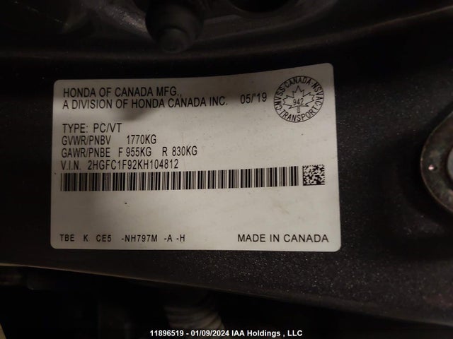 Honda l15b7/l15by 2019 2HGFC1F92KH104812 Image 25