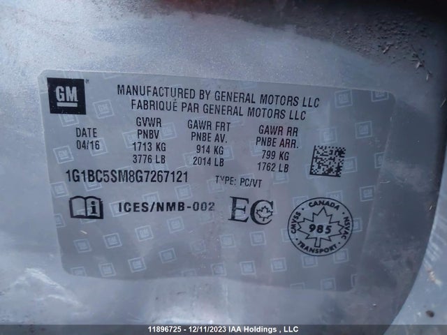 Chevrolet CRUZE LS 2016 1G1BC5SM8G7267121 Image 9