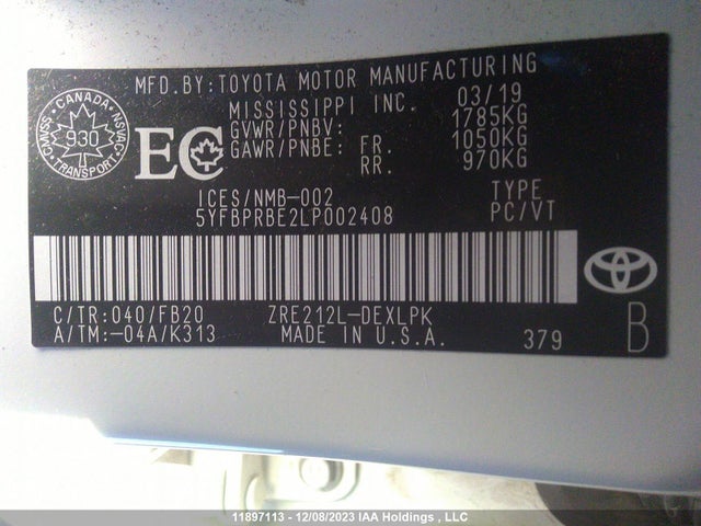 Toyota COROLLA LE 2020 5YFBPRBE2LP002408 Image 9