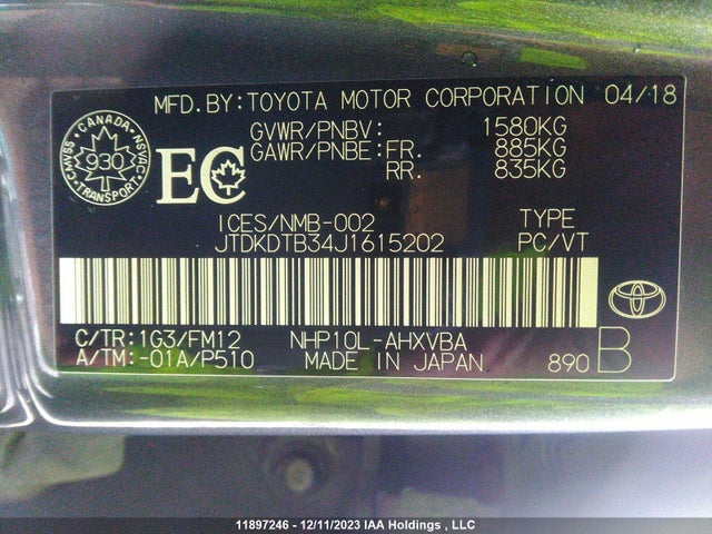 Toyota PRIUS C 2018 JTDKDTB34J1615202 Image 9