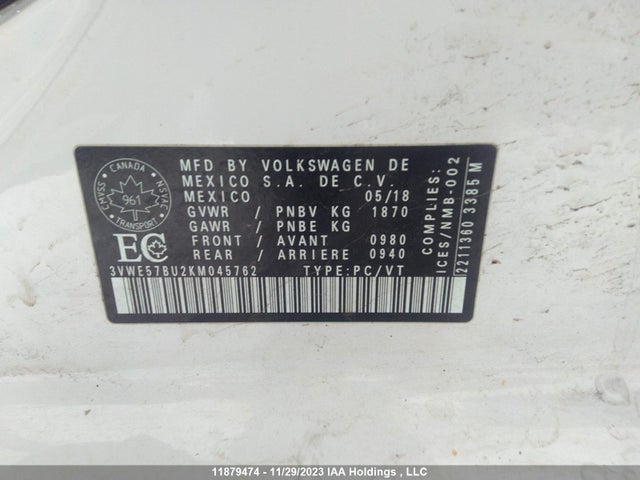 3VWE57BU2KM045762 Volkswagen Jetta Highline