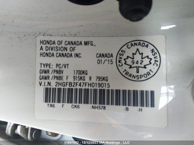 Aukcja sprzedaży 2015 Honda Civic Sedan Lx, vin: 2HGFB2F47FH019015, numer aukcji: 11897692
