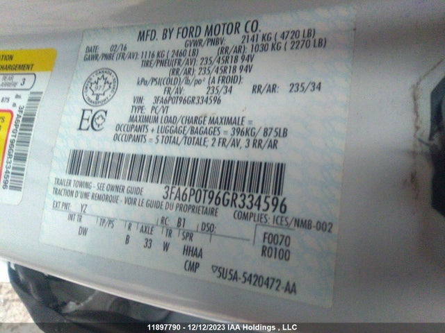 Ford FUSION 2016 3FA6P0T96GR334596 Image 9