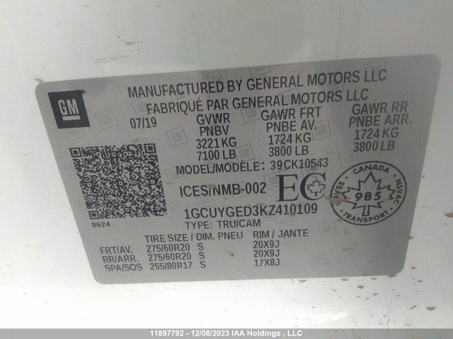 Chevrolet Silverado 1500 Ltz 2019 1GCUYGED3KZ410109 Image 9