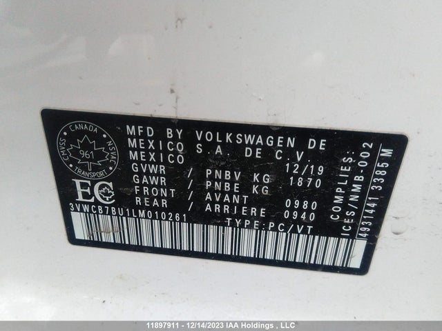 3VWCB7BU1LM010261 Volkswagen JETTA