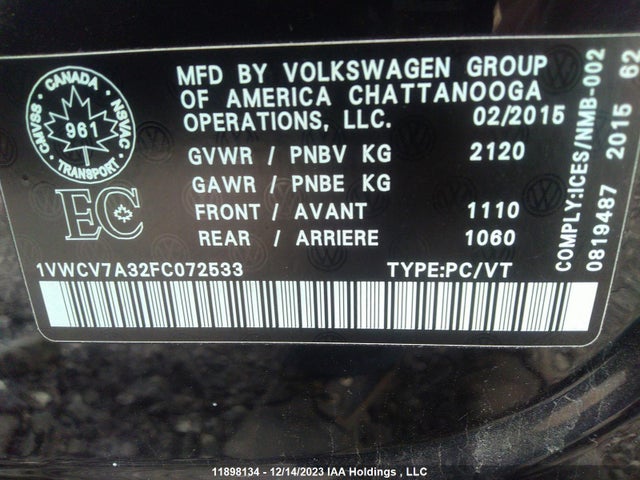 1VWCV7A32FC072533 Volkswagen PASSAT