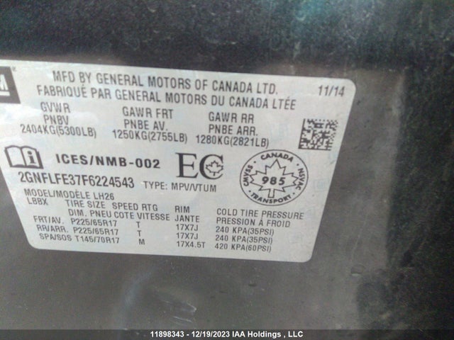 Chevrolet EQUINOX LT 2015 2GNFLFE37F6224543 Image 9