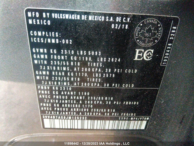 3VV4B7AX8JM125232 Volkswagen TIGUAN