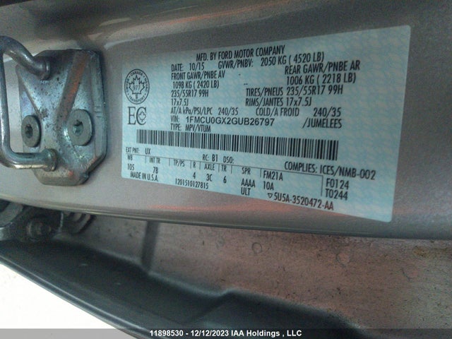 Ford ESCAPE 2016 1FMCU0GX2GUB26797 Image 9
