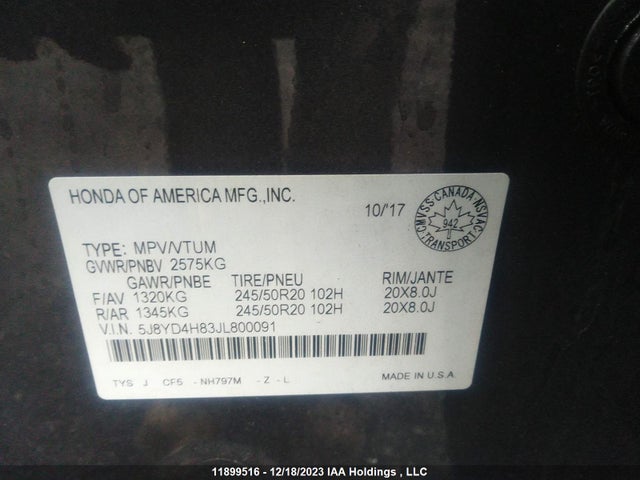 5J8YD4H83JL800091 Acura j35y5