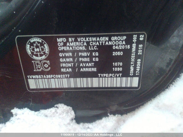 Volkswagen PASSAT 2015 1VWBS7A35FC092277 Image 9
