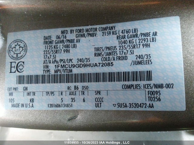 1FMCU9GD9HUA72085 Ford ESCAPE SE