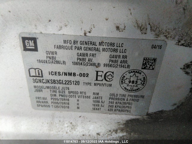 Chevrolet TRAX LS 2016 3GNCJKSB3GL225120 Image 9