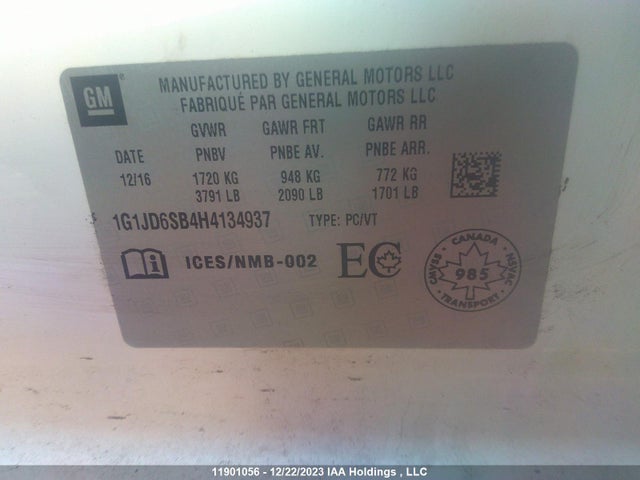 Chevrolet Sonic 2017 1G1JD6SB4H4134937 Image 9