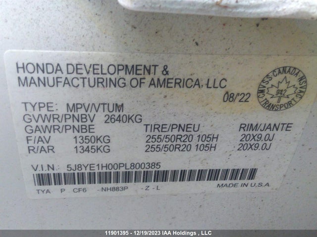 5J8YE1H00PL800385 Acura MDX