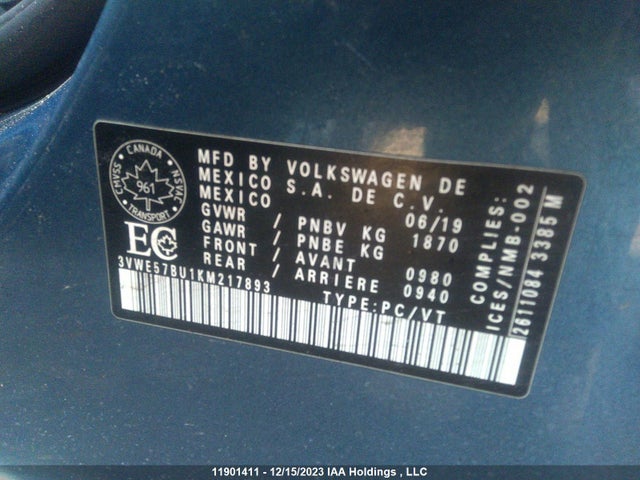 3VWE57BU1KM217893 Volkswagen JETTA SEL