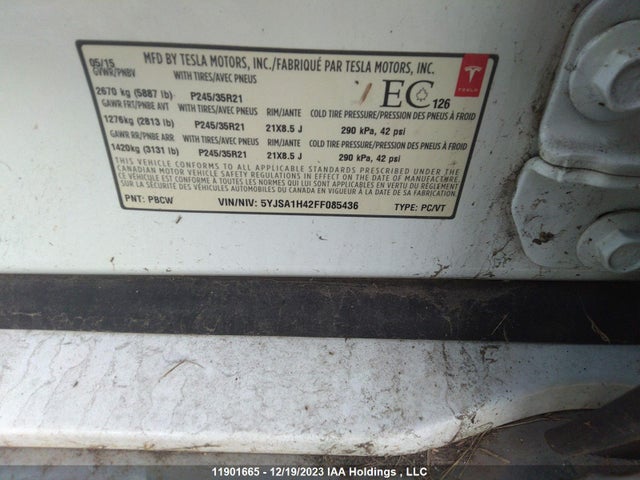 Tesla Model S P85d 2015 5YJSA1H42FF085436 Image 9