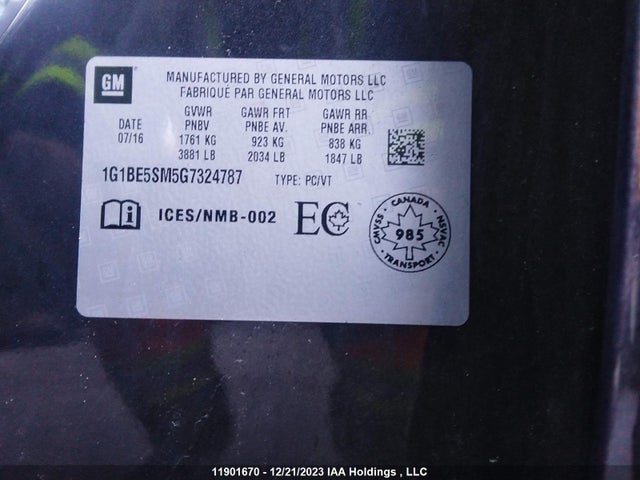 Chevrolet Cruze 2016 1G1BE5SM5G7324787 Image 9