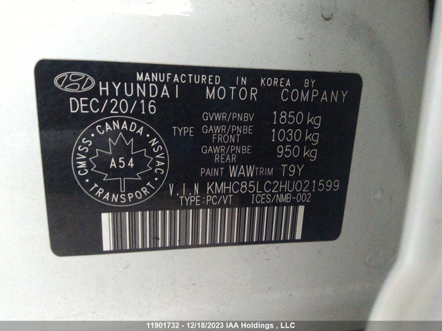 Hyundai Ioniq Limited 2017 KMHC85LC2HU021599 Image 9