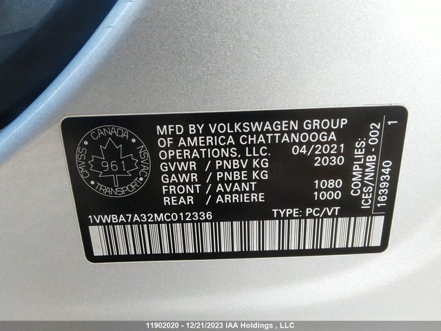 1VWBA7A32MC012336 Volkswagen PASSAT