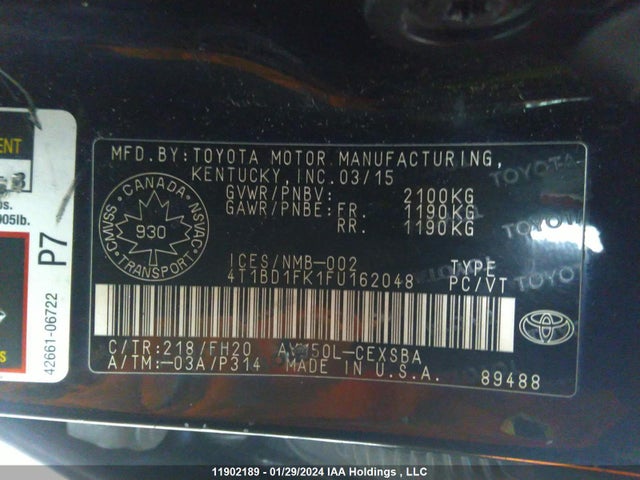 Toyota CAMRY 2015 4T1BD1FK1FU162048 Image 9