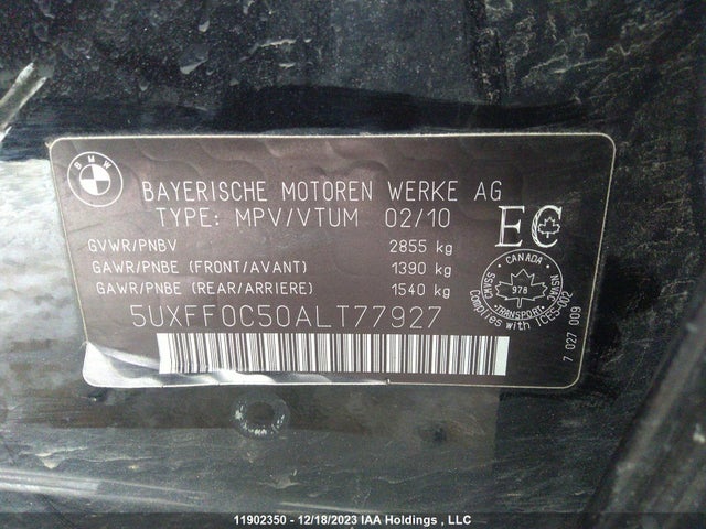 Aukcja sprzedaży 2010 Bmw X5, vin: 5UXFF0C50ALT77927, numer aukcji: 11902350