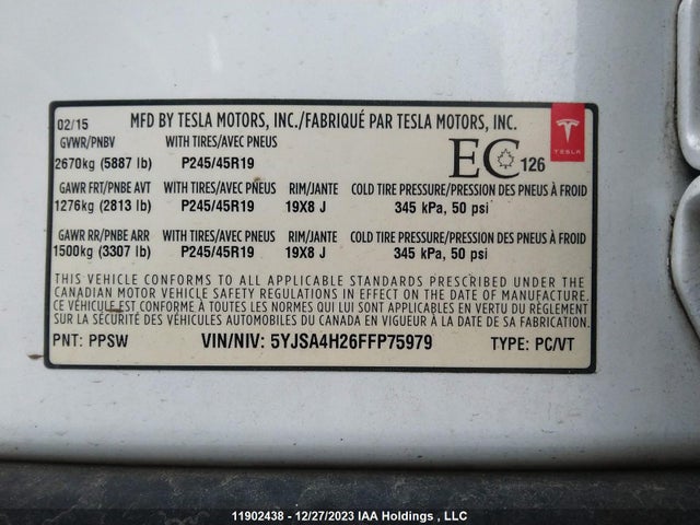 Tesla Model S 85d 2015 5YJSA4H26FFP75979 Image 9