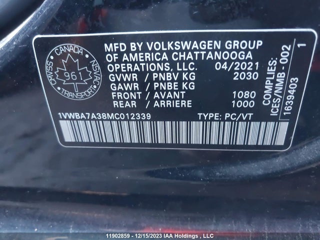 1VWBA7A38MC012339 Volkswagen PASSAT