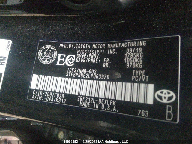 Toyota COROLLA LE 2020 5YFBPRBE2LP063970 Image 9