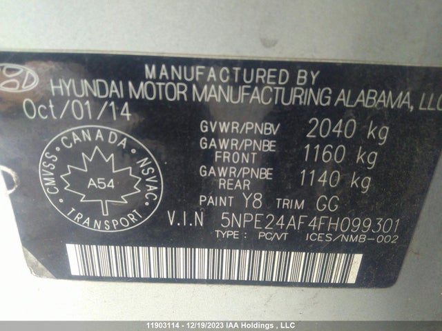 Hyundai SONATA SE 2015 5NPE24AF4FH099301 Image 9