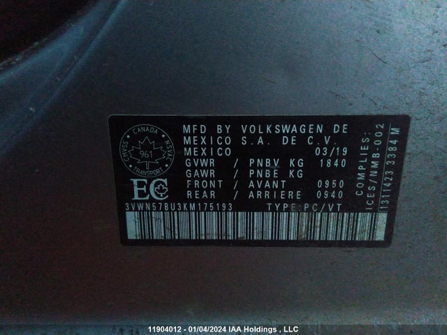 3VWN57BU3KM175193 Volkswagen JETTA
