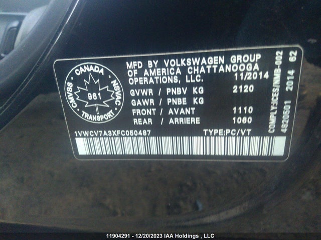 1VWCV7A3XFC050487 Volkswagen PASSAT