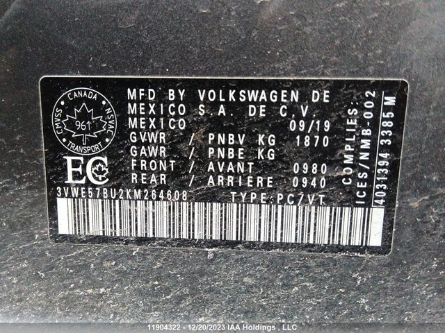 3VWE57BU2KM264608 Volkswagen JETTA