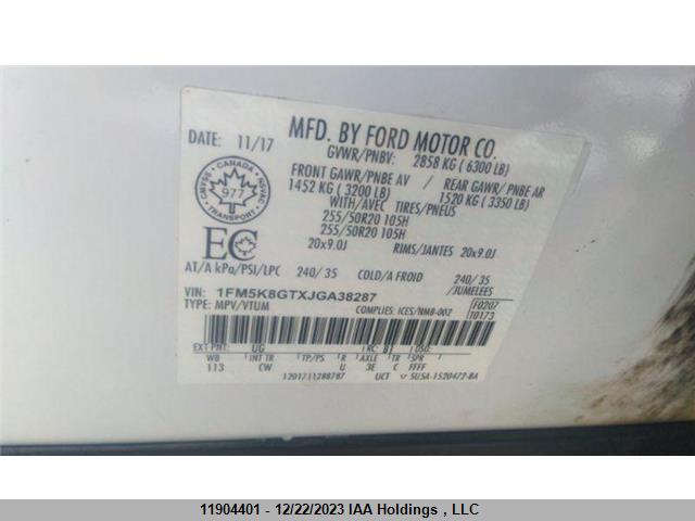 1FM5K8GTXJGA38287 Ford EXPLORER SPORT