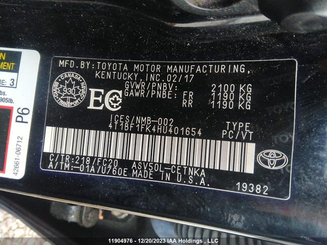 Toyota CAMRY 2017 4T1BF1FK4HU401654 Image 9