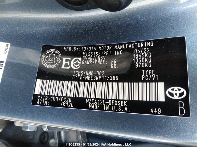 Toyota COROLLA SE 2022 5YFB4MBE3NP117386 Image 9