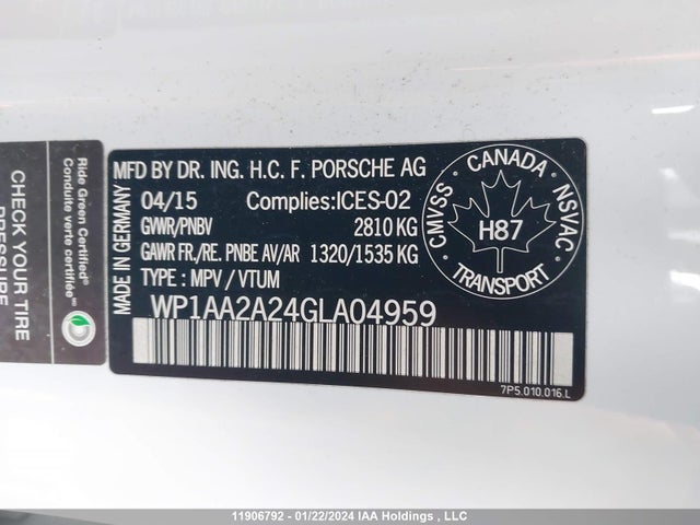 WP1AA2A24GLA04959 Porsche Cayenne
